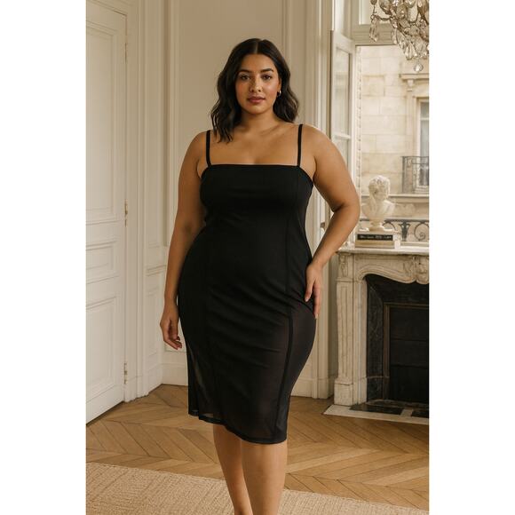 NEW Good American Sheer Mesh Contour Tape Dress Built in Bodysuit  22/24 3X - Picture 1 of 11